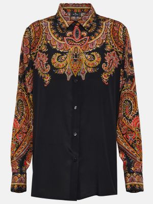 Шелковая блузка в цветочек с принтом Etro черная