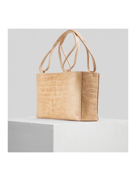 Leder shopper handtasche mit print Tramontano beige