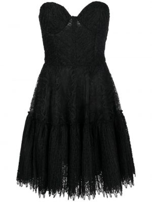 Коктейлна рокля на цветя с дантела Costarellos черно