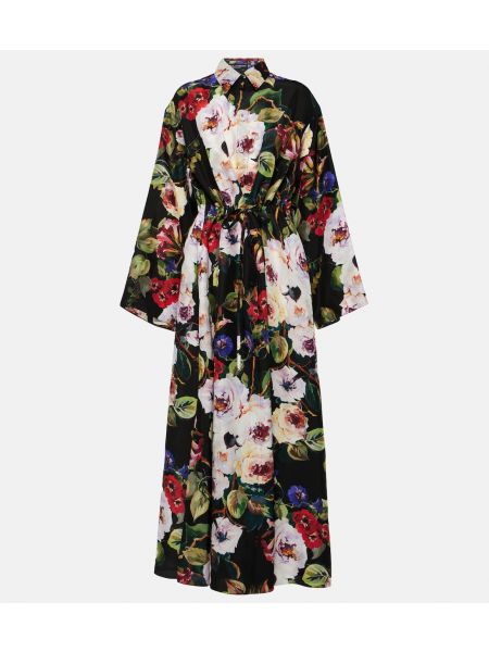 Атласное платье-рубашка в цветочек с принтом Dolce&gabbana