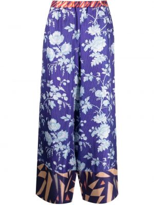 Svilene ravne hlače s cvetličnim vzorcem s potiskom Pierre-louis Mascia modra