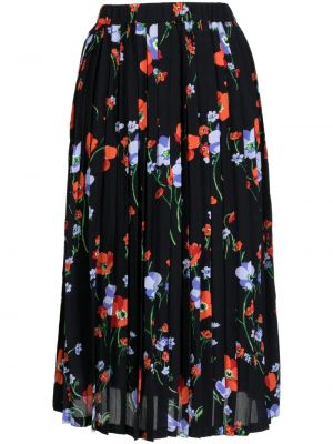 Plisované květinové midi sukně s potiskem Nº21 černé