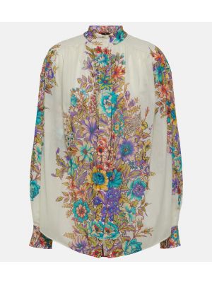 Bombažna srajca s cvetličnim vzorcem Etro bela