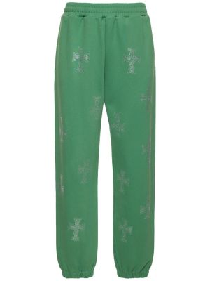 Памучни спортни панталони с кристали Unknown зелено