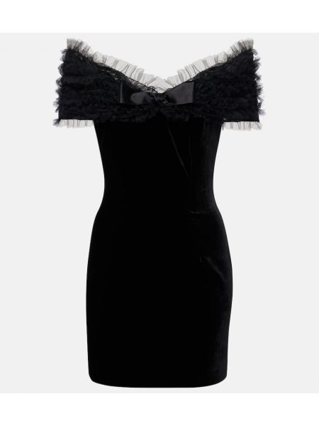 Mini vestido de terciopelo‏‏‎ de tul Alessandra Rich negro