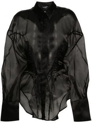 Mežģīņu zīda krekls ar šņorēm Mugler melns