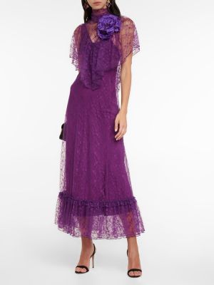 Midi obleka s čipko Rodarte vijolična