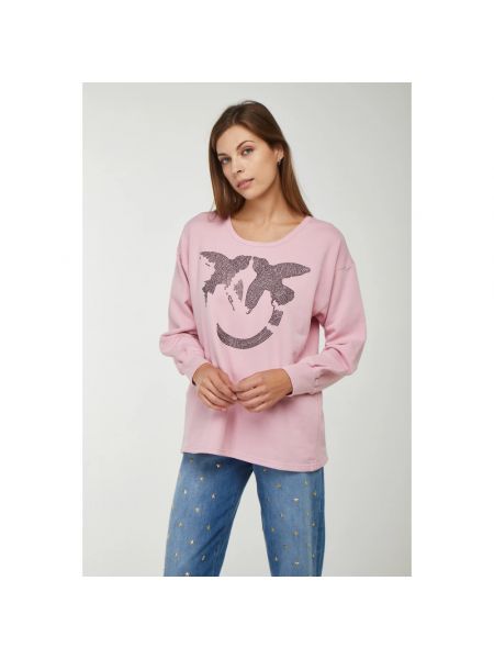 Bluza bawełniana z okrągłym dekoltem Pinko różowa
