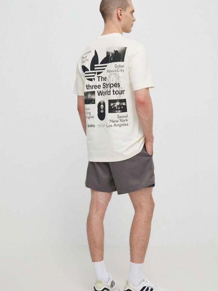 Beżowa koszulka bawełniana z nadrukiem Adidas Originals