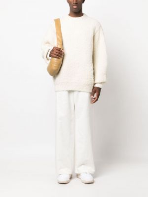 Sweter wełniany z okrągłym dekoltem Jil Sander biały