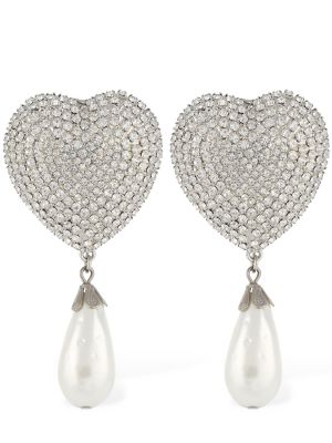 Auskarai su perlais su kristalais su širdelėmis Alessandra Rich sidabrinė