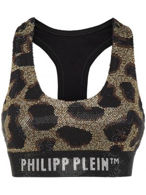Haut à imprimé à imprimé léopard Philipp Plein noir