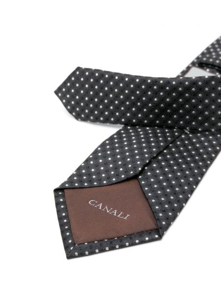 Jedwabny krawat w grochy żakardowy Canali szary