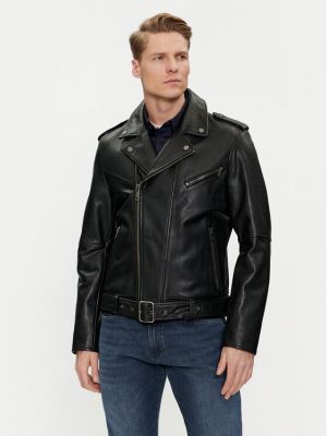 Priliehavá kožená bunda Hugo čierna