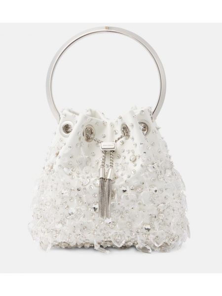 Bolsa de tela de raso de cristal Jimmy Choo plateado