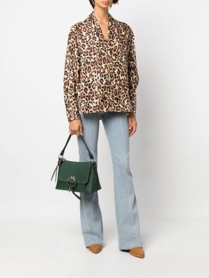 Satīna krekls ar apdruku ar leoparda rakstu Alberto Biani brūns