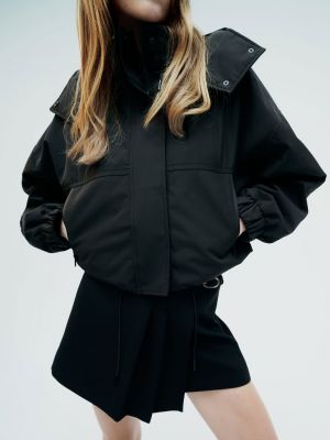 Длинная куртка с капюшоном Zara черная