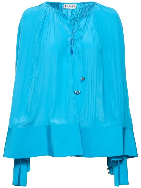 Сатенена риза с дълъг ръкав Lanvin синьо
