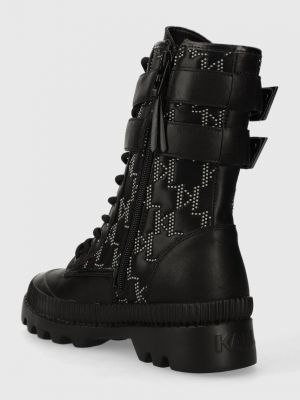 Kožené kotníkové boty na podpatku na plochém podpatku Karl Lagerfeld černé