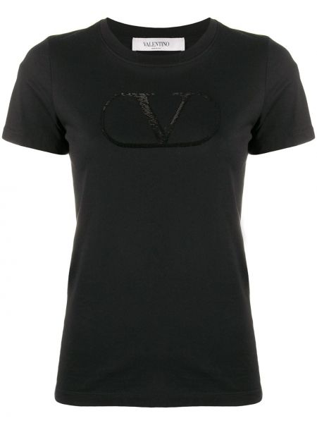 Camiseta con lentejuelas de algodón Valentino negro