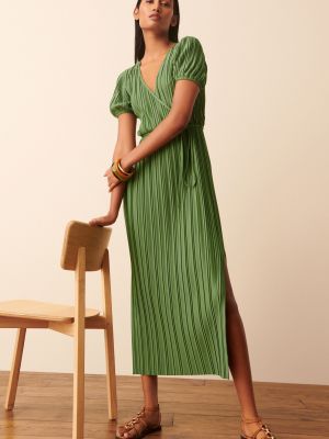 Плиссированное платье с коротким рукавом Next зеленое