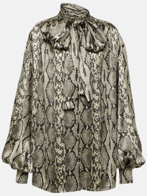 Svilena bluza s printom sa zmijskim uzorkom Balmain siva