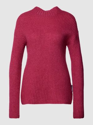 Dzianinowy sweter wełniany w jednolitym kolorze Hugo różowy