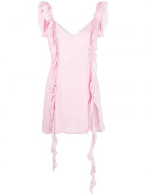 Копринена мини рокля с волани Amen розово