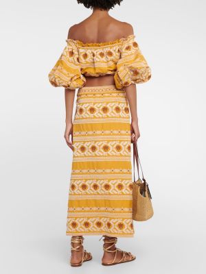 Bavlnená midi sukňa s výšivkou Johanna Ortiz žltá