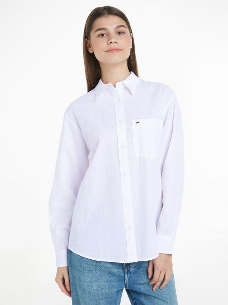 Camisa vaquera de lino manga larga Tommy Jeans blanco