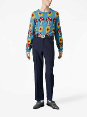 Sweter z okrągłym dekoltem żakardowy Gucci niebieski