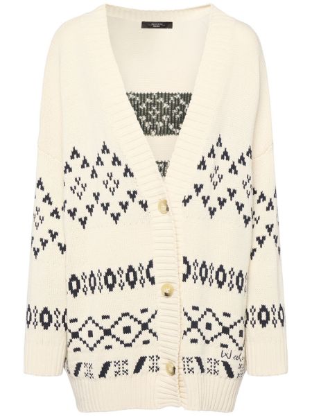 Cardigan med broderi i bomull Weekend Max Mara vit