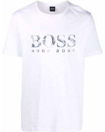 Camiseta de cuero de estampado de serpiente Boss Hugo Boss blanco