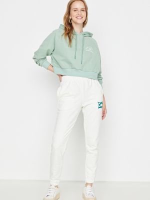 Πλεκτό fleece αθλητικό παντελόνι με σχέδιο Trendyol λευκό