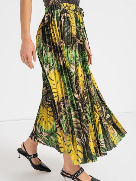 Плиссированная юбка с тропическим принтом Guess зеленая