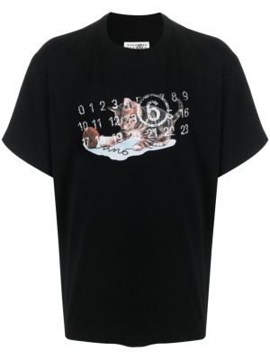 T-shirt en coton à imprimé Mm6 Maison Margiela noir