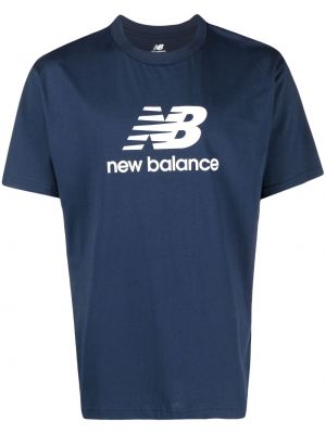 Памучна тениска с принт New Balance синьо
