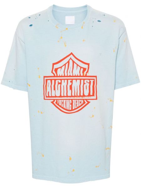 T-shirt effet usé à imprimé Alchemist bleu