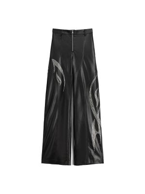 Прозрачни широки панталони тип „марлен“ Bershka черно