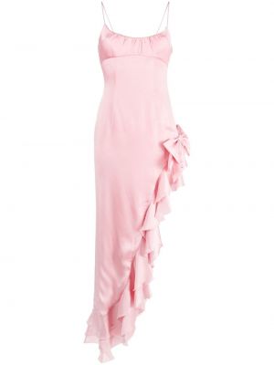 Μεταξωτή βραδινό φόρεμα με βολάν Alessandra Rich ροζ