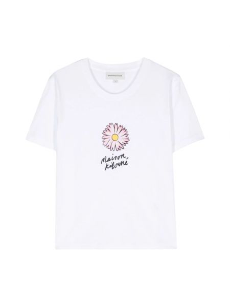 Koszulka w kwiatki z nadrukiem Maison Kitsune biała