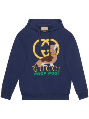 Raštuotas medvilninis džemperis su gobtuvu Gucci mėlyna