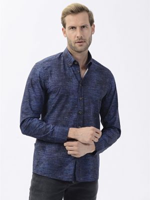 Рубашка на пуговицах с принтом с воротником на пуговицах Pierre Cardin синяя