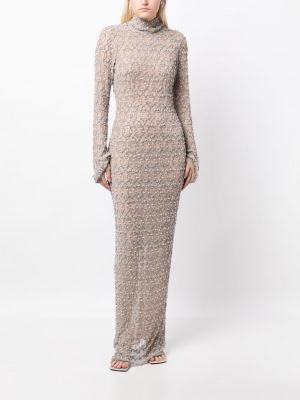 Haftowana sukienka koktajlowa Rachel Gilbert srebrna
