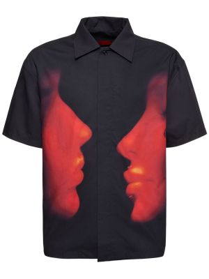 Памучна риза с принт с къс ръкав Kusikohc черно