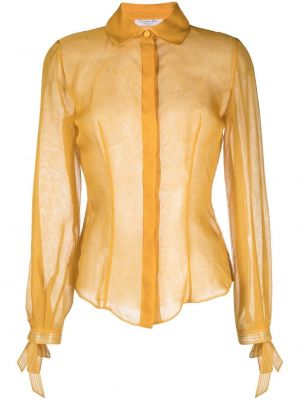Jedwabna koszula z kokardką Christian Dior żółta