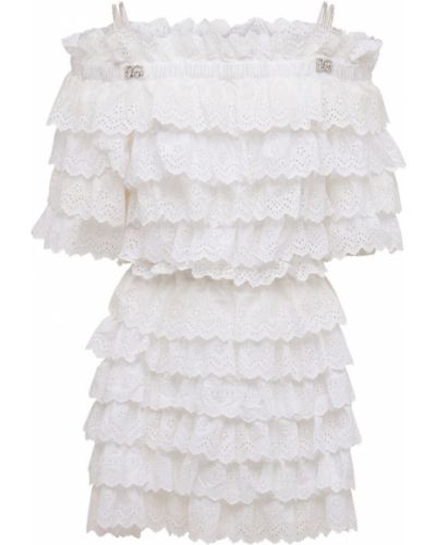 Памучна копринена мини рокля с волани Dolce & Gabbana бяло