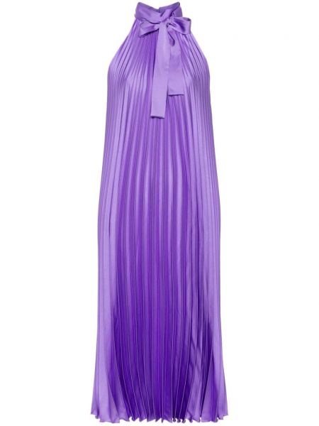 Satynowa sukienka koktajlowa plisowana Liu Jo fioletowa