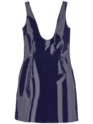 Lakierowana sukienka mini skórzana z dekoltem w łódkę Ferragamo niebieska