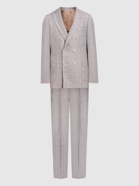 Шелковый льняной шерстяной костюм Brunello Cucinelli серый